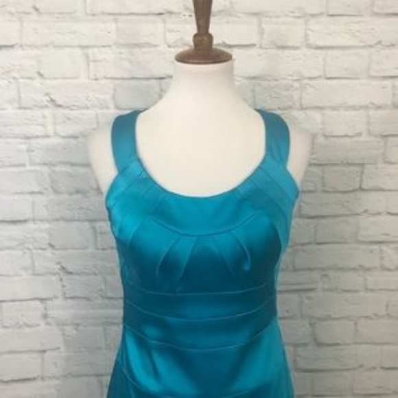 JAX Blue Satin Sleeveless Sheath Dress Size 6 - Picture 2 of 6